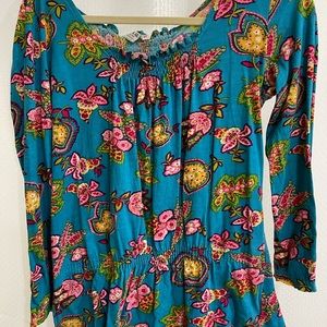 H.H.G. Long sleeve Aqua floral print cotton top